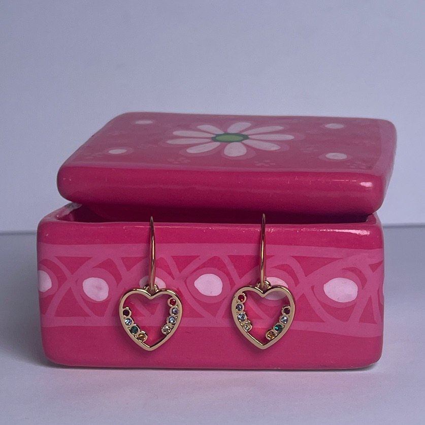 Chic Gold Heart Earrings With Colorful Stones